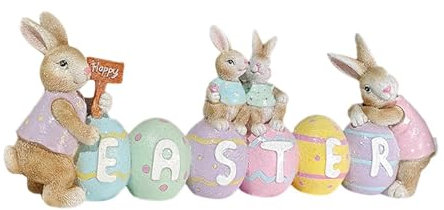 KESOTO Ostereier Statue Aus Kunstharz, Dekorative Osterhasen Figur für Regal,