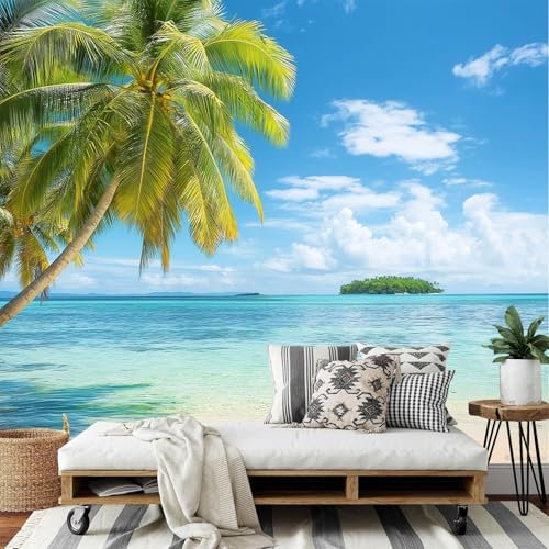 Fotomural Tela de seda para Pared Mar Tranquilo - Playa Tropical Mural para paredes Fotomural Decorativo, Decoración comedores Salones Habitaciones