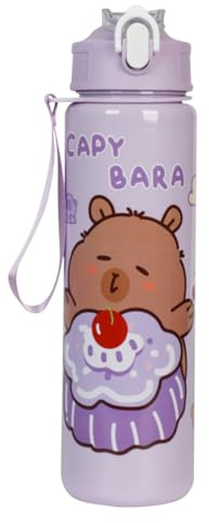 ALINUOYQ Kawaii Capybara Water Bottle with Straw, 700ml Cute Water Bottles Capybara Stuff Leakproof Cold Drinking Bottles for Women Sports Camping Picnic Hiking Travel