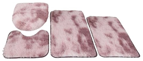 Insun Badezimmerteppich Set 4 Teilig, Flauschig Badezimmerteppich Anti-Rutsch Waschbar mit WC Vorleger und Toilettendeckelbezug Batik Mauve Rosa