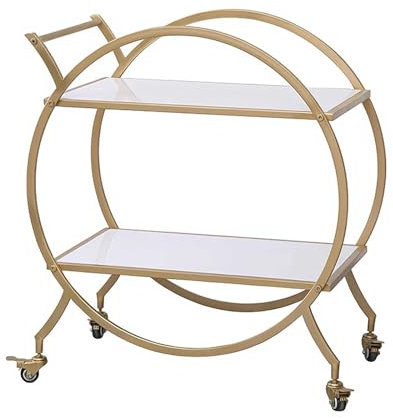 NexaGeniX Küchenwagen Moderner runder Barwagen in Gold, Mobile Minibar mit 2 Ebenen aus Metall, Servierwagen for die Küche und Kaffeestation mit Rädern, 29,9 Zoll mit Rädern
