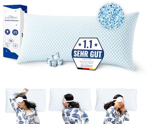 MKS Kühlkissen 40x80 – Ergonomisches Wolkenkissen zum Entspannen – Weiches Kissen für Rücken-, Seiten- & Bauchschläfer – Memory Foam Kissen mit Kühlgel – Schlafkissen für Männer & Frauen
