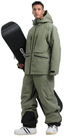 GSOU SNOW Herren Skijacke Skihose Set Baggy Snowboardjacke Snowboardhose Ski Snowboard Männer - Unisex Multi Pockets Wasserdicht Winddicht Atmungsaktiv Warm mit Kapuze