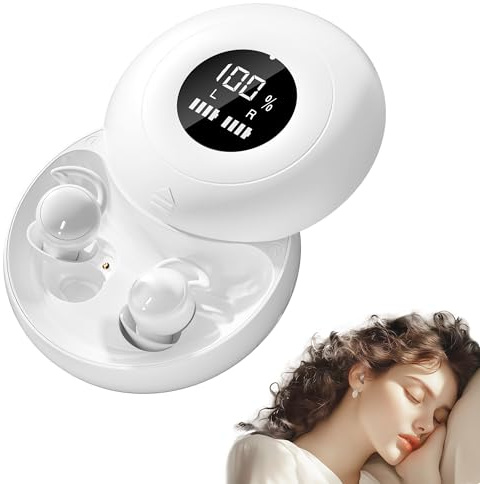 sunvito Sleep Earbuds for Side Sleepers, Invisible, Wireless, Bluetooth 5.4, Micro Sleep Headphones, Hidden Earbuds with LED Screen for Small Ears, Sleeping, Training, Working, Hiking