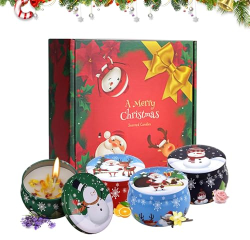 Weihnachts Duftkerzen Geschenkset, 4 Stück Weihnachtskerzen Geschenkset, Duftkerzen Weihnachten, Sojawachs Duftkerzen Geschenk Set, Geschenke für Weihnachten Geburtstage Valentinstag Muttertag