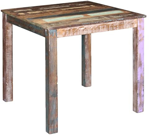 QUAHEAS Massiver Esstisch aus recyceltem Altholz Mehrfarbig im Vintage Look, 80x82x76 cm robuster Holztisch für Esszimmer Küche Wohnraum, handgefertigt modern, einzigartiger Charakter.