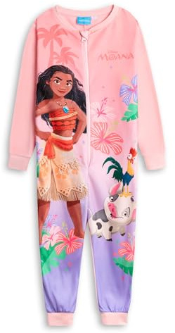 Disney Moana Girls Pink & Purple Zip-Up Onesie | Long Sleeve Microfleece Sleepwear & Loungewear | Character Pyjamas for Bedtime & Home | Kids Merch - 4-5 Years