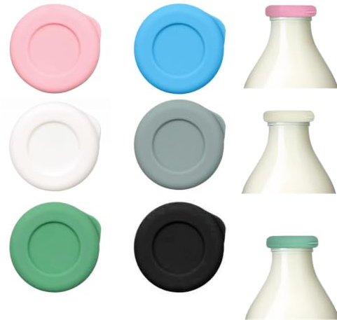 6 Pack Milk Bottle Tops [One Pint, NOT 1L] Reusable Silicone Mixed without Bottle, Designed Only for UK One Pint Milk Glass Bottles, Dishwasher Safe, 100% Leakproof, Colourful
