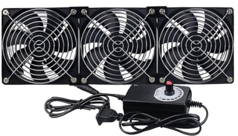 3 x Ventilador de 120 mm con control de velocidad, ventilador de 12 cm para PC, 3-12 V ajustable, 30 dBA silencioso - Incluye fuente de alimentación y rejillas metálicas para ventilación de