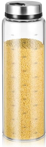 Healvian Salt Shaker with Lid Rotary Glass Seasoning Bottle Pepper Jar Spice Container for Home Restaurant Kitchen (500ml)