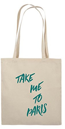 Comedy Bags - TAKE ME to Paris - Jutebeutel - Lange Henkel - 38x42cm - Farbe: Natural/Türkis
