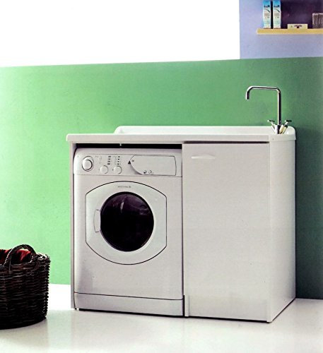Sconosciuto Yellowshop - Mobile Lavatoio Lavapanni Lavanderia Con Coprilavatrice Lavatrice Ad 1 Anta o 2 Ante Bagno In Legno Mobile Lavabo Varie Misure (Cm L.107 x P.60 x H.87 Versione Sx)