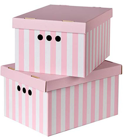 SOFTILLO Pack of 2 Decorative Storage Boxes With Lids Home Office Bedroom Wardrobe Box Organiser Archive Box with Lid Multi-Use General Storage Archive Box with Lid Stylish Set Large Pink Stripes