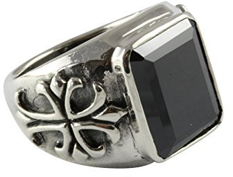 myringshop Fleur de LYS Onyx Lilien Templer Siegelring 925 Silber Silberring (57 (18.1))