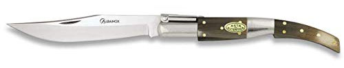 Navaja ARABE CARRACA Nº2 Mango de Asta Toro Hoja de Acero INOX inoxidable de 12 cm para Camping, Caza, Pesca, Supervivencia y Bushcraft Albainox 01077 + Portabotellas de regalo
