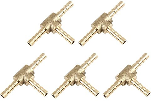 sourcing map 5Stk.T-Schlauchverbinder Messing Schlauchverbinder 3 Wege T Verbindungsstück 4mm