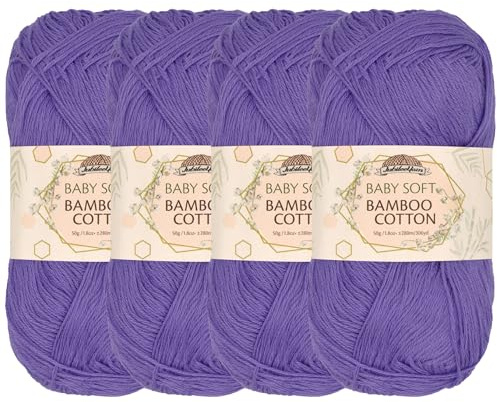 JubileeYarn Baby Soft Bamboo Cotton Yarn - 50g/Skein - Mulberry - 4 Skeins