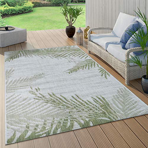 Paco Home In- & Outdoorteppich Beige Grün Palmen Design Balkon Terrasse Robust Wetterfest, Grösse:160x220 cm