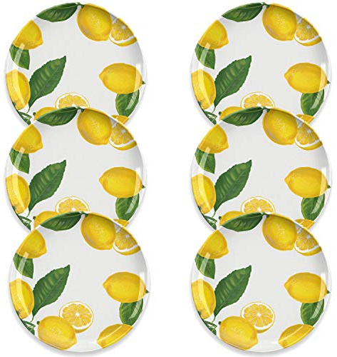 Auntie Morags Lemon Fresh Melamine/Plastic/BBQ/Outdoor Dinner Plates Set (6)