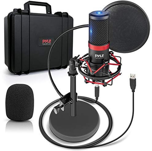USB Microphone Podcast Recording Kit - Audio Cardioid Condenser Mic w/Shock Mount Stand & Pop Filter, for Gaming PS4, Streaming, Podcasting, Studio, YouTube, Works w/Windows PC Mac - Pyle PDMIKT200
