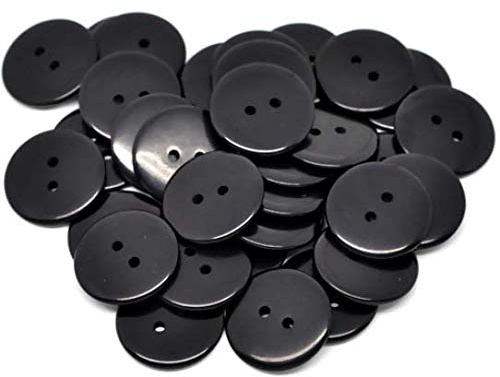 30 Premium Harzknöpfe rund, in schwarz 23mm 2-Loch Knopf zum Annähen nähen aufnähen und Basteln Knöpfe black Harz runde Mützen Jackenknöpfe Mantelknöpfe Zweilochknöpfe