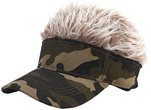 Malaxlx Mens Sun Visor Cap with Novelty Flair Spiked Hair Fake Wig Adjustable Baseball Cap Golf Hat