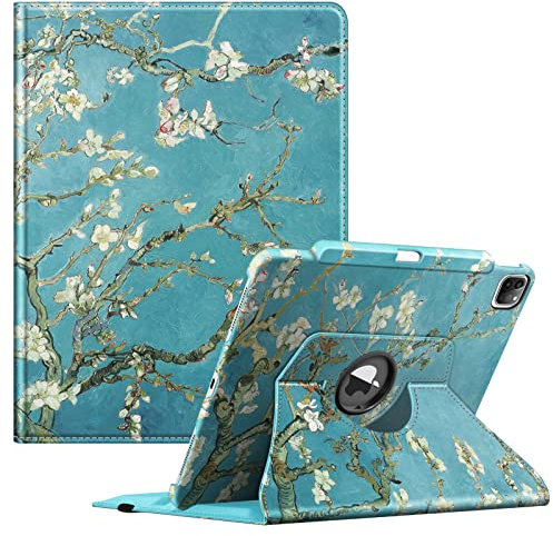 FINTIE Rotating Case Compatible with iPad Pro 12.9 inch (2022/2021/2020/2018, 6th/5th/4th/3rd Generation)-360 Degree Swiveling Protective Cover w/Pencil Holder, Auto Sleep/Wake, Blossom