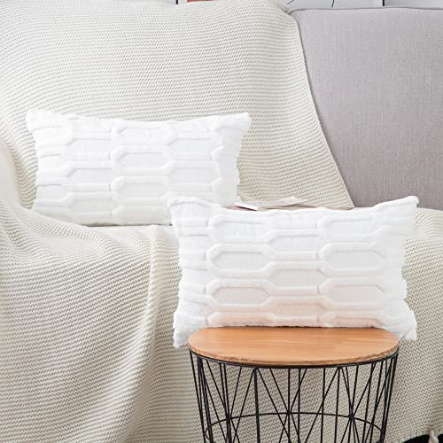 Madizz 2er Set Sanft Plüsch Kurze Wolle Samt Dekorativ Zierkissenbezüge Luxus Stil Kissenbezug für Sofa für Schlafzimmer Weiß 40x80 cm Rechteckig