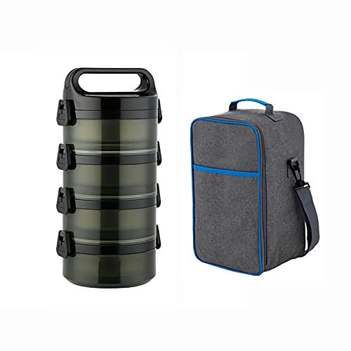 SJASD Recipientes Termicos Comida,Fiambrera Bento Térmica a Prueba De Fugas,Fiambreras Bento de Acero Inoxidable, Recipientes Termicos Comida para Sopa, para Escuela, Oficina, Camping,Negro,4 Layers