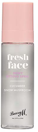 Barry M Fresh Face Dewy Finish Setting Spray, langanhaltend, formuliert mit feuchtigkeitsspendendem Gurkenextrakt und feuchtigkeitsspendendem Schneepilz, klar