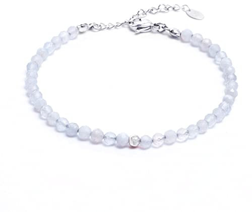 Chalcedon Armband weiss mit 925 Sterling Silberperle – facettiertes, weisses Armband mit Verschluss – Größe M-L