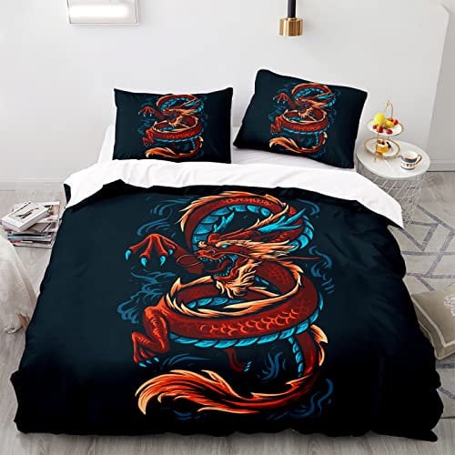 SHITOU Housse De Couette 240 X 260 Dragon Chinois Bleu Housse De Couette en Microfibre De Qualité SupéRieure,avec Fermeture éClair Parure De Lit 240 X 260 Et 2 Taie d'oreiller 65x65cm