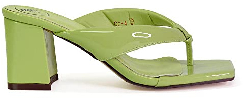 ESSEX GLAM Womens Toe Post Low Heel Mules Ladies Square Toe Casual Summer Slip On Sandals Size 3-8 Green