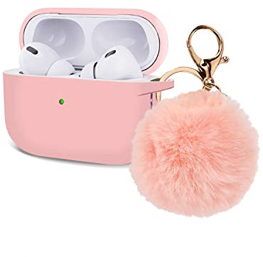 YQGFashbf Custodia protettiva per AirPods Pro di seconda generazione, graziosa custodia protettiva in silicone con portachiavi con pompon per Apple AirPods Pro di seconda generazione