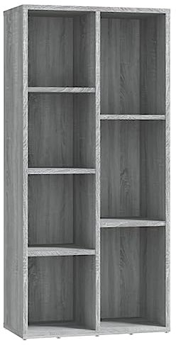 vidaXL Bücherregal, Bücherschrank mit viel Stauraum, Standregal für Schlafzimmer Wohnzimmer Büro, Büroregal Aktenregal Regal, Grau Sonoma