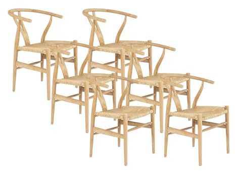 Vente-unique - Lot de 6 chaises en Teck et Paille - Naturel - POGIANA - Salle à Manger