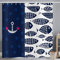 ASDCXZ Rideau de Douche Poisson 180x200 cm, Bleu Marine Blanc épissage Maritime Ancre Nautique Poisson Lavable Textile Rideau Douche imperméable pour Baignoire avec 12 Crochets