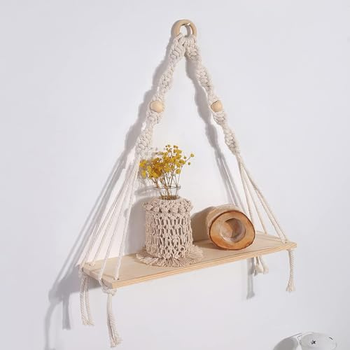 Artilady Makramee-Wandregal, Boho-Wanddekoration zur Aufbewahrung | Pflanzenregale aus Holz, rustikaler Kristall-Kerzenhalter für kleine Räume, Bauernhaus, Wohnzimmer, Wohnheim, Heimdekoration