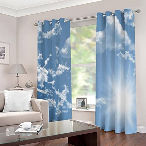 JIARAO Vorhänge mit Ösen 2er Set Blickdichte Vorhänge Blauer Himmel Sonne Abdunkelnd Schallschutz Vorhang Polyester 3D Himmel Wolken Home Dekoration Gardinen Isolierend Gardinen Lang
