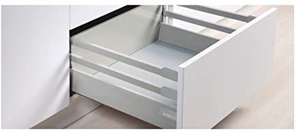Cajón de cocina AZERODESIGN altura 199mm guías de freno de extracción total, rieles de hasta 50 kg de peso, color en gris laterales regulables, kit de varillas cuadradas (450mm)
