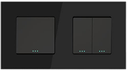 PULSAR Wechselschalter/Wechsel Schalter Doppelt Unterputz 2 Fach Schwarz, Lichtschalter mit Doppelschalter 10A 250V, Wandschalter Wippschalter mit Glasrahmen