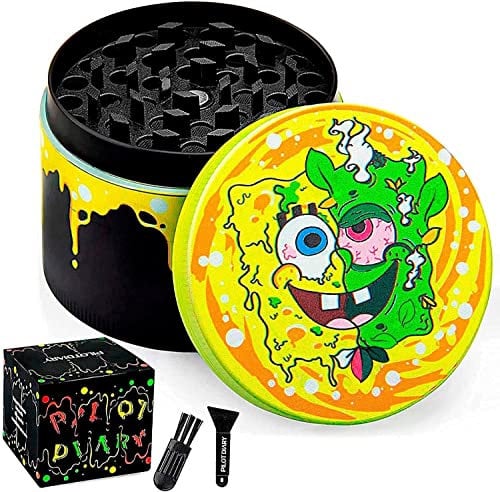 Herb Grinder Crusher | Metal Grinder| 4 Piece Grinder for Dry Herb | Metal Grinder with Pollen Catcher & Magnetic Lid & Cleaning Brush | 50mm Spice Grinder (Yellow)