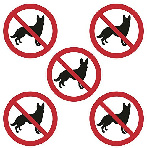 Kleberio® Selbstklebende Aufkleber - Hunde verboten - 10 cm 5 Stück Piktogramm wetterfest Sticker Tiere nicht erlaubt für Hunde Zugang verboten Hinweis für Sicherheit und Sauberkeit