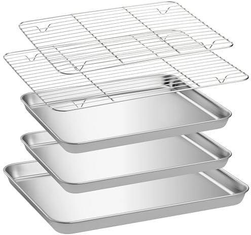Navaris Baking Trays Set - 2 Quarter Sheet Pans and Rack 31 x 24.5 x 2.5cm (12.2 x 9.6 x 1) - 1 Half Sheet Tray and Rack 40 x 30 x 2.5cm (15.7 x 11.8 x 1)