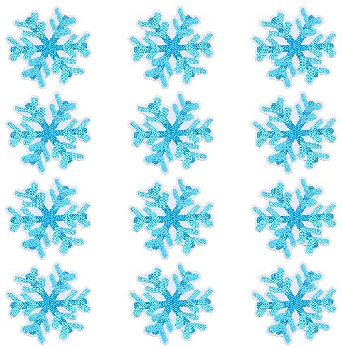 JKJF 12 Stück Schneeflocke Patches Schneeflocke Aufbügeln Bügelbild Schnee Aufnäher Applikation Winter Stickerei Patches für Kleidung Rucksack Schuhe Jacke Jeans Hut Kleid - Blau