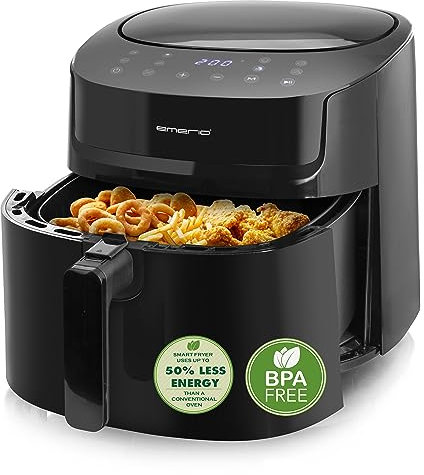 Freidora de aire caliente digital gigante EMERIO, TOP AirFryer, freír sin aceite adicional, volumen de 7,2 litros, 8 programas automáticos, tacto frío, calentamiento rápido, 1800 vatios, AF-129622.1