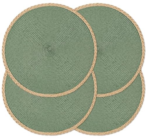 Noctiflorous Runde geflochtene Platzsets, 4 Stück, 38,1 cm, waschbar, hitzebeständig, für Esstisch, rutschfest, für Innen- und Außenbereich, für Thanksgiving, Weihnachten, Ostern (grün, dünner Rand, 4