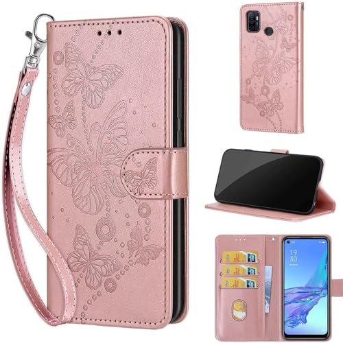 TOMYOU Handyhülle für Oppo A53 4G 2020 / A53s 4G Hülle, Premium Kunstleder Flip Wallet Case Klapphülle Hülle kompatibel A32 4G 2020 / A33 4G 2020 / A11S Roségold