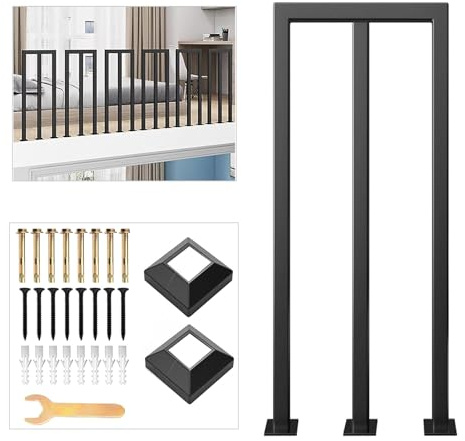 SCGSJZH Geländer Treppen Schwarz, U/M-förmiger bodenmontierter Handlauf, modernes schmiedeeisernes Brüstungsgeländer, Garten-/Korridor-/Loft-/Innentreppengeländer (85cm, M-Typ)