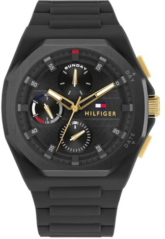 Tommy Hilfiger Montre Analogique Multifunction à Quartz pour Homme avec Bracelet en Silicone Noir - 1792120